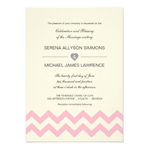 Ivory Cream and Pink Chevron Wedding Invitations