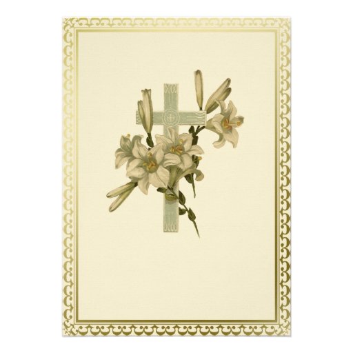 Ivory Cross Lilies Catholic Wedding Invitation