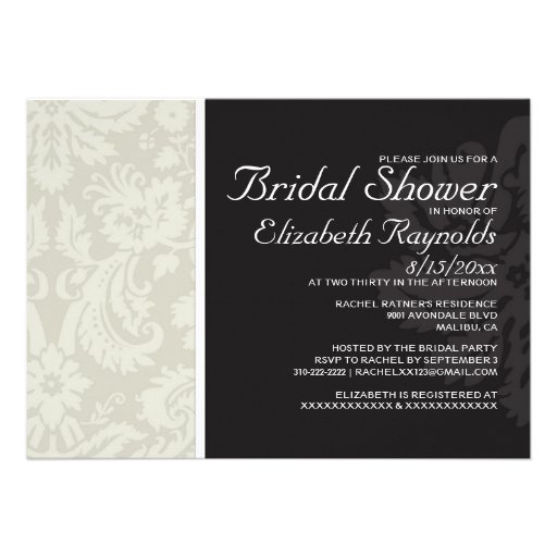 Ivory Damask Bridal Shower Invitations