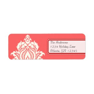 Ivory Damask On Pink with Red label