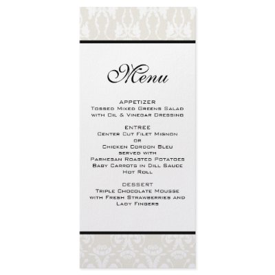 Ivory Damask Wedding Menu Customized Rack Card