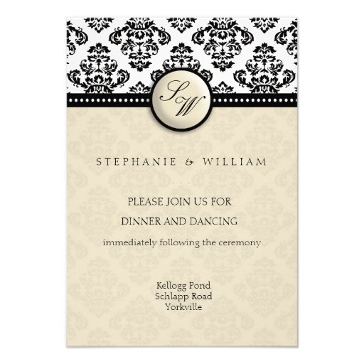 Ivory Damask Wedding Reception Card Personalized Invitation