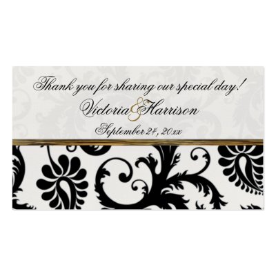 Ivory Gold and Black Damask Wedding Favor Tag Business Card by 