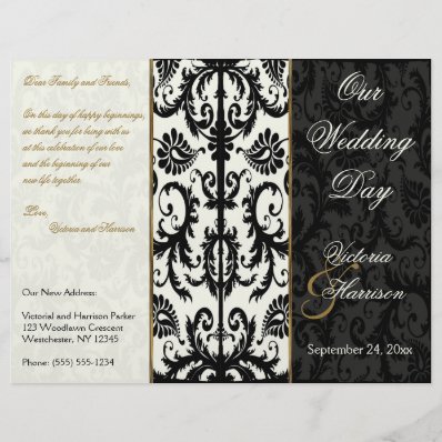 Ivory, Gold, and Black Damask Wedding Program
