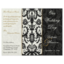 Ivory, Gold, and Black Damask Wedding Program Custom Flyer