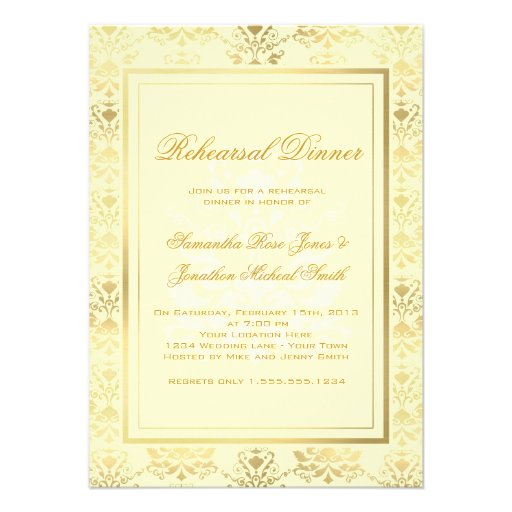 Ivory & Gold Damask Rehearsal Dinner Invitation