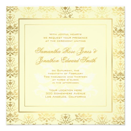Ivory & Gold Damask Wedding Invitation