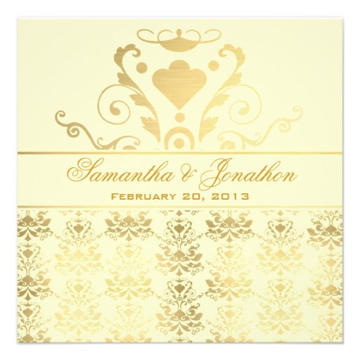 Ivory & Gold Damask Wedding Invitation
