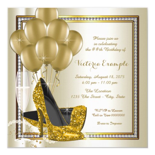ivory gold diamond high heel shoe birthday party card zazzle invitation card text