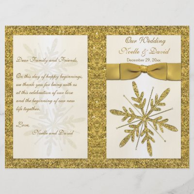 Ivory Gold Glitter Snowflakes Wedding Program Personalized Flyer by 