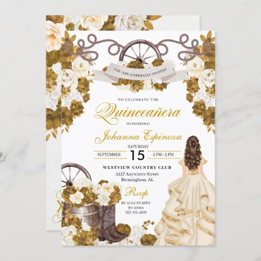 Ivory Gold Western Ranchero Cowgirl Quinceanera Invitation Zazzle