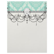 ivory greens damask pattern custom letterhead
