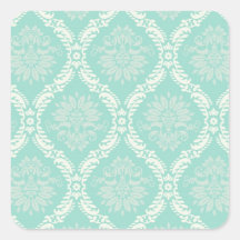 ivory greens damask pattern square sticker