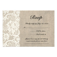 Ivory Lace and Burlap Look Wedding RSVP Card