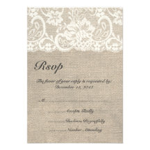 Ivory Lace and Burlap Wedding RSVP Card
