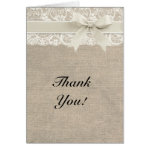 Ivory Lace Burlap Look Thank You Card