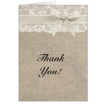 Ivory Lace Burlap Look Thank You Card