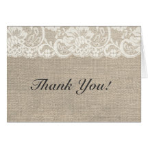 Ivory Lace & Burlap Rustic Wedding Thank You Card