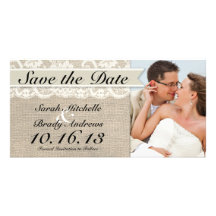 Ivory Lace & Burlap Vintage Save the Date - Ivory Custom Photo Card