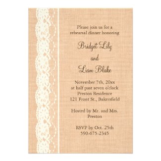 Ivory Lace & Light Burlap Rehearsal Dinner Personalized Invites