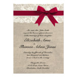 Ivory Lace Red Ribbon Burlap Wedding Invitation