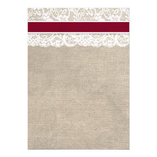 Ivory Lace Red Ribbon Burlap Wedding Invitation