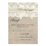 Ivory Lace Ribbon and Burlap Wedding RSVP Card
