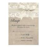 Ivory Lace Ribbon and Burlap Wedding RSVP Card