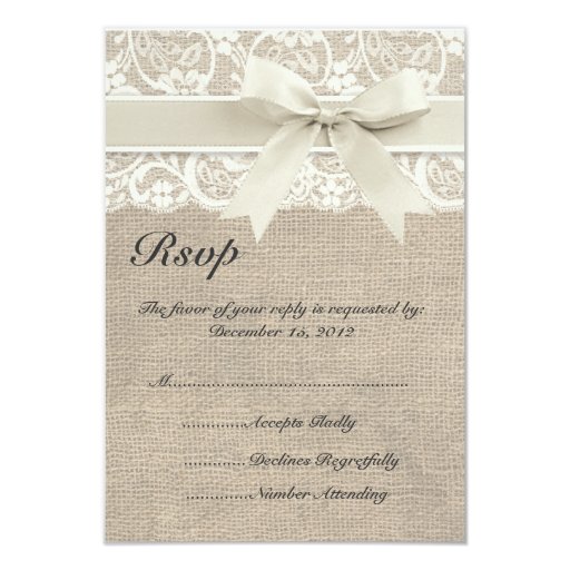 burlap wedding invitations with rsvp ivory lace ribbon and burlap wedding rsvp card zazzle burlap wedding invitations with rsvp ivory lace ribbon and burlap wedding rsvp card zazzle