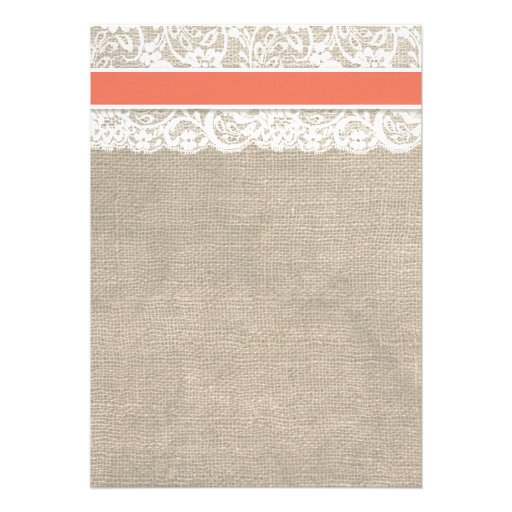Ivory Lace Rustic Burlap Wedding Invitation- Coral