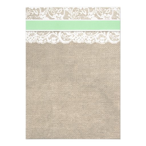 Ivory Lace Rustic Burlap Wedding Invitation- Mint