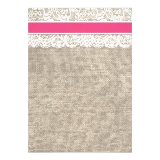 Ivory Lace Rustic Burlap Wedding Invitation- Pink