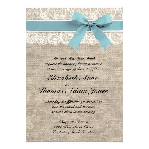 Ivory Lace Rustic Burlap Wedding Invite Glacier