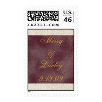 Ivory Lace w. Plum Ribbon Couple Stamp