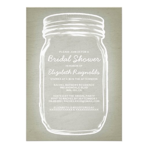 Ivory Mason Jar Bridal Shower Invitations