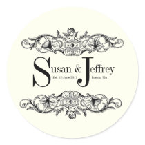 Ivory Monogram Logo Names Date Wedding Label Sticker