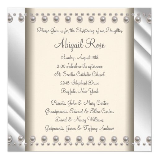 Ivory Pearl Cross Baby Boy Girl Christening Custom Invitations