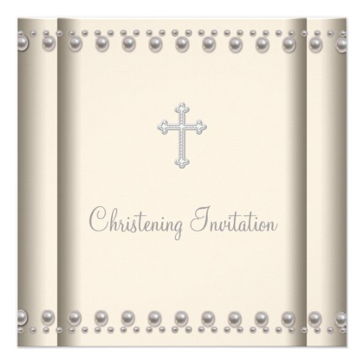 Ivory Pearl Cross Baby Boy Girl  Christening Personalized Invite