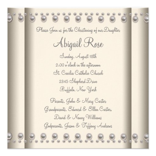 Ivory Pearl Cross Baby Boy Girl  Christening Personalized Invite