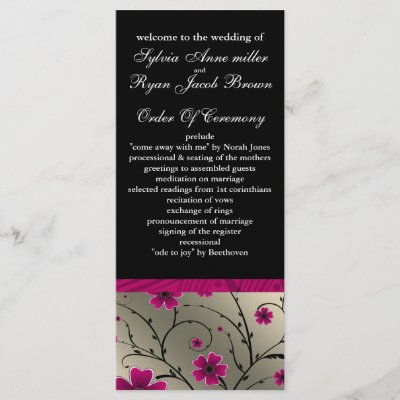 ivory pink and black floral Wedding program Personalized Rack Card