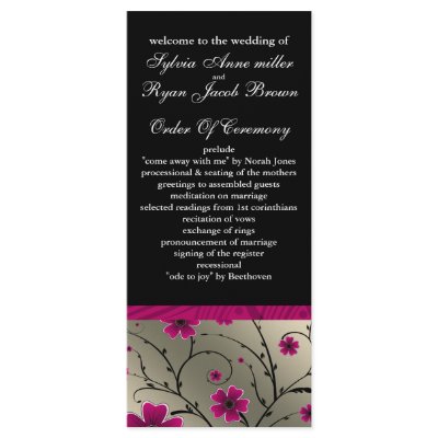 ivory pink and black floral Wedding program Personalized Rack Card