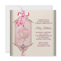 Ivory Pink Rose Womans Birthday Party Invite