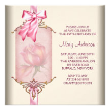 Ivory Pink Rose Womans Birthday Party Invite