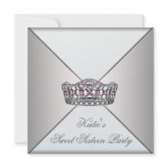 Ivory Pink Tiara White Sweet Sixteen Party invitation