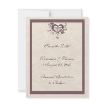Ivory Plum Heart Save the Date invitations