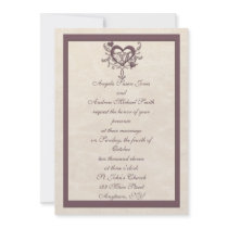 Ivory Plum Heart Wedding Invitation
