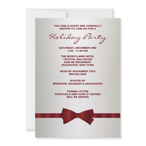 Ivory Red Bow Tie Corporate Christmas Party Invitations