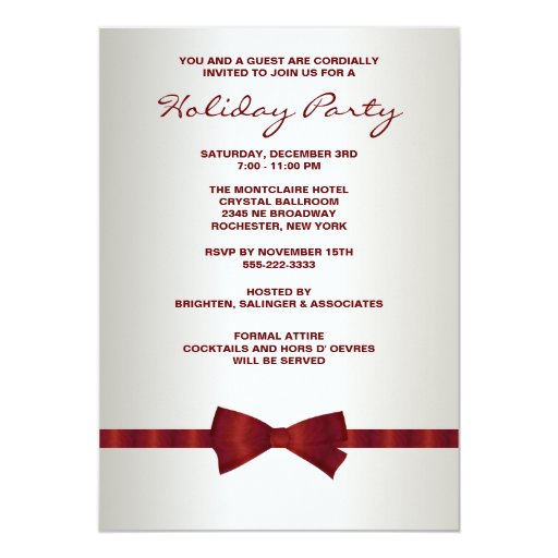 Ivory Red Bow Tie Corporate Christmas Party Invitations