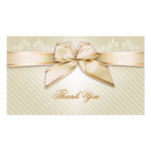 Ivory Ribbon Gold Stripes Thank You Business Card Templates (front side)