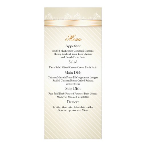 Ivory Ribbon Gold Stripes Wedding Menu Personalized Invitations